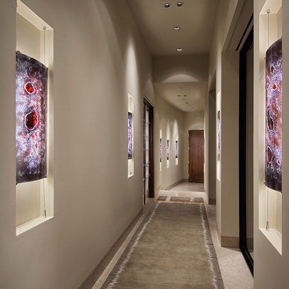 corridor with illuminated walls or built-in niches